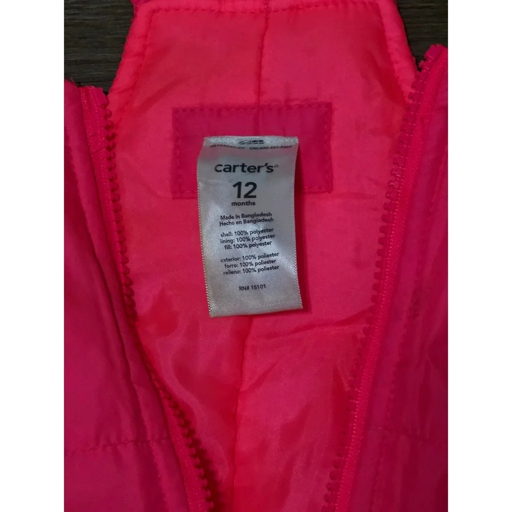 Carters Pink Snow Bibs Overalls Pants Toddler Baby 12 Months Winter Ski‎